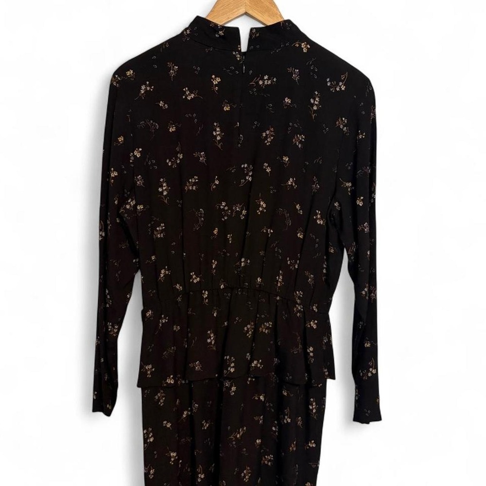 H&M Black Mock Neck Floral Ruffle‎ Hem Long Sleeve Dress Size 10